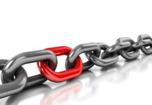 Links Kaede hvor det ene led er roedt skal symbolisere et link til brug for linkbuilding paa internettet