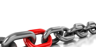 Kaede hvor det ene led er roedt skal symbolisere et link til brug for linkbuilding paa internettet