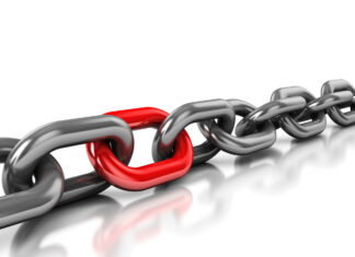 Kaede hvor det ene led er roedt skal symbolisere et link til brug for linkbuilding paa internettet